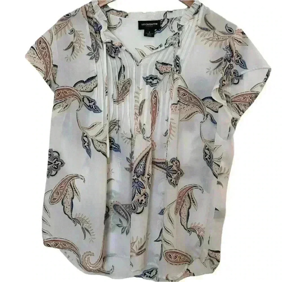 Liz Claiborne Tops - Liz Claiborne Lightweight Paisley Short Sleeve Pleated Peasant Blouse